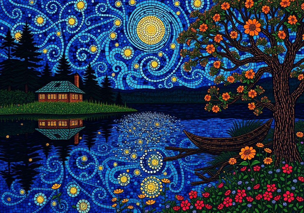 Swedish Midsummer Lake: Art Nouveau Painting