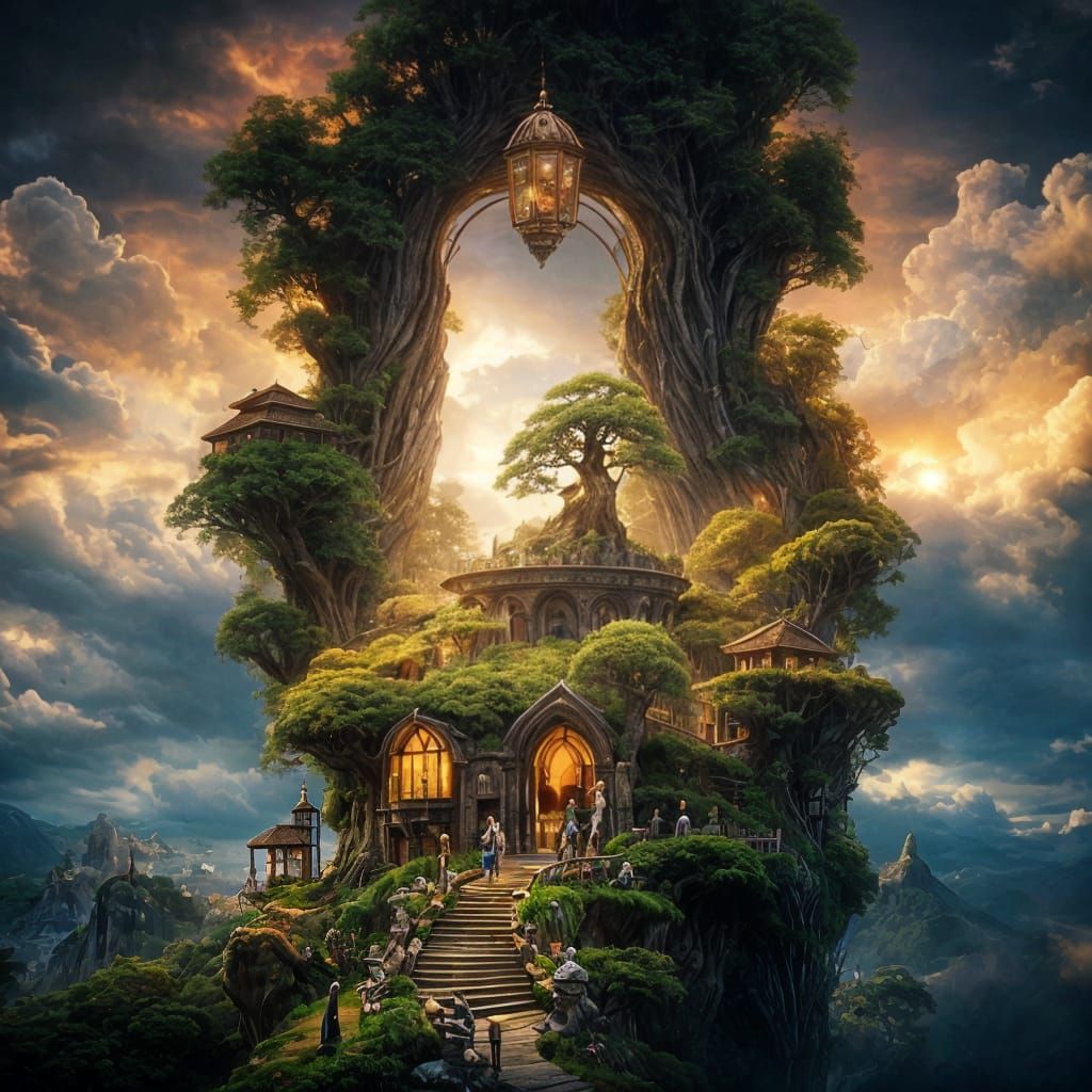 Surreal Clockpunk Tower Dreamscape at Dusk