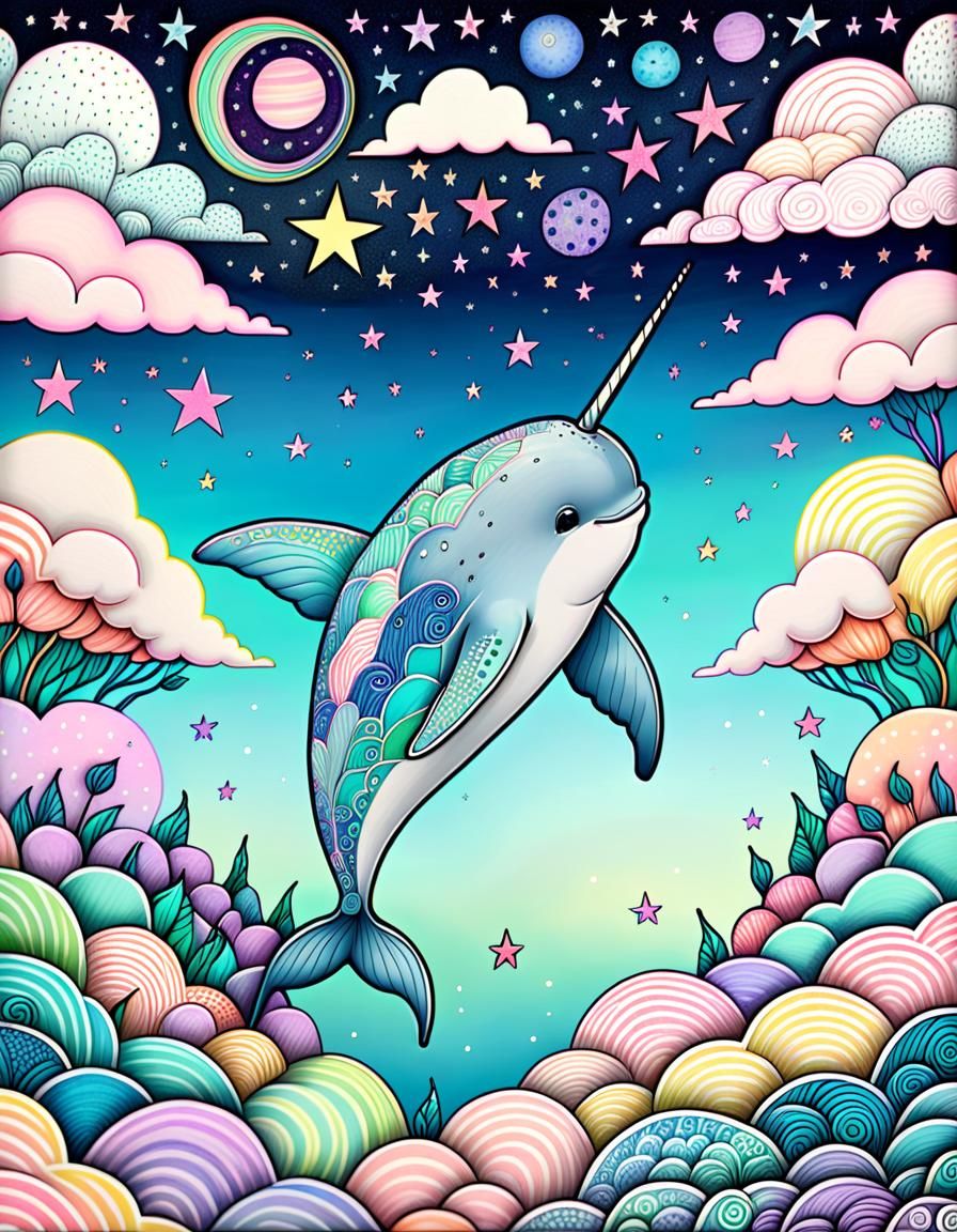 Dreamcore Narwhal in Pastel Pencil Style