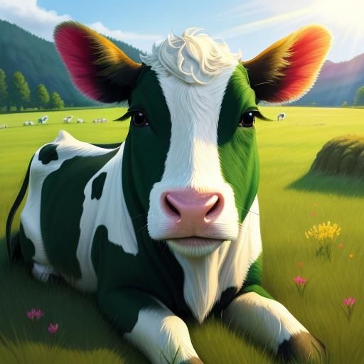 Happy Cartoon Cow in Sunny Meadow