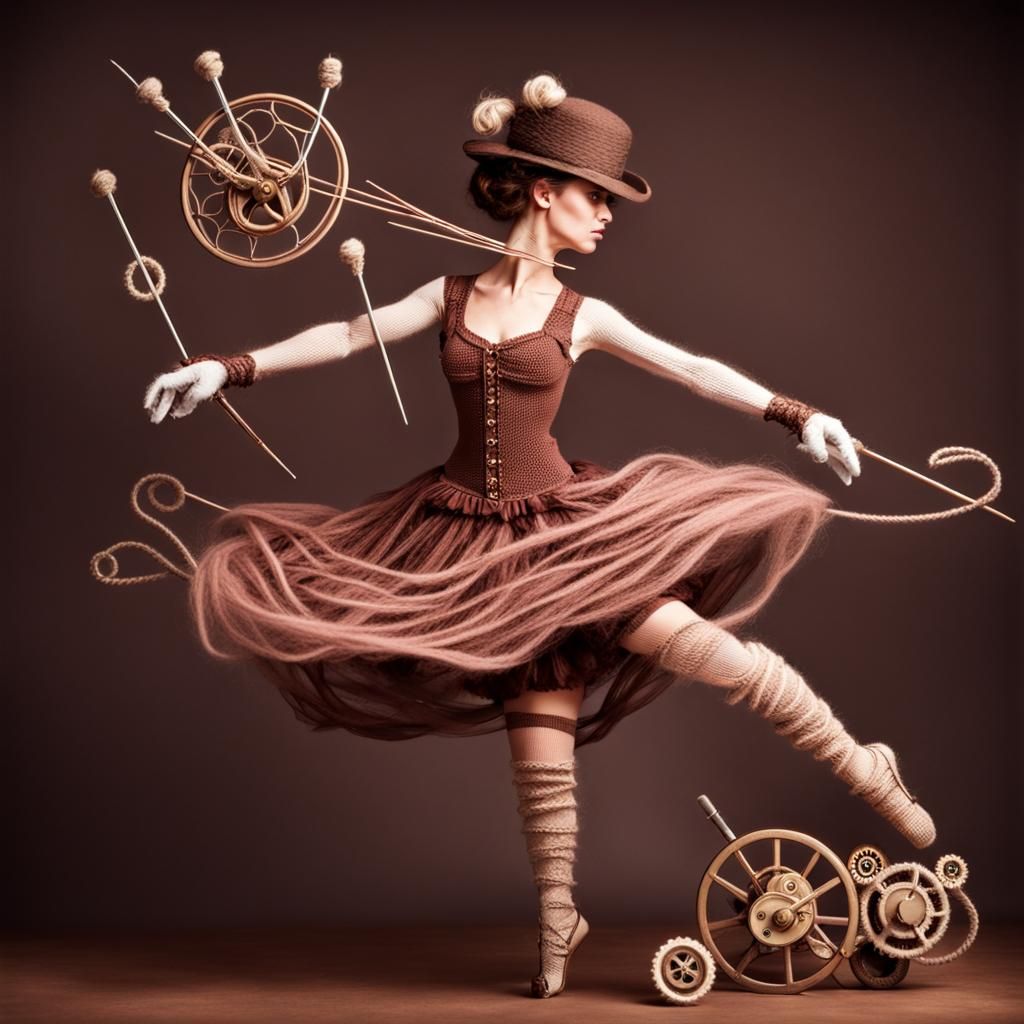 Steampunk Ballerina Dances with Yarn