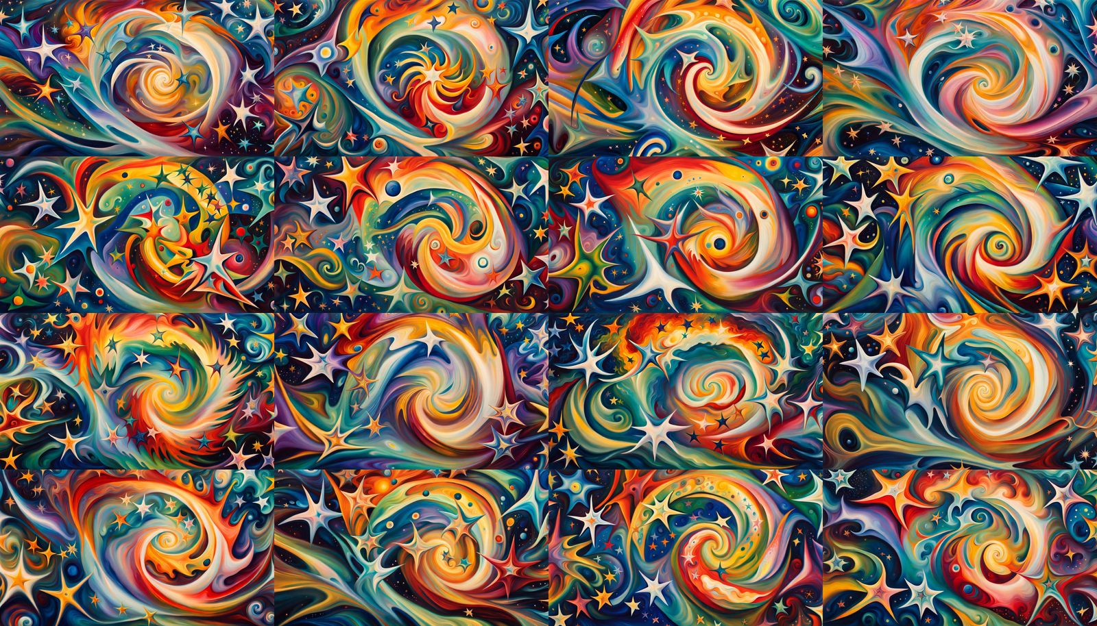 Iridescent Star Cluster Formation in Abstract Style