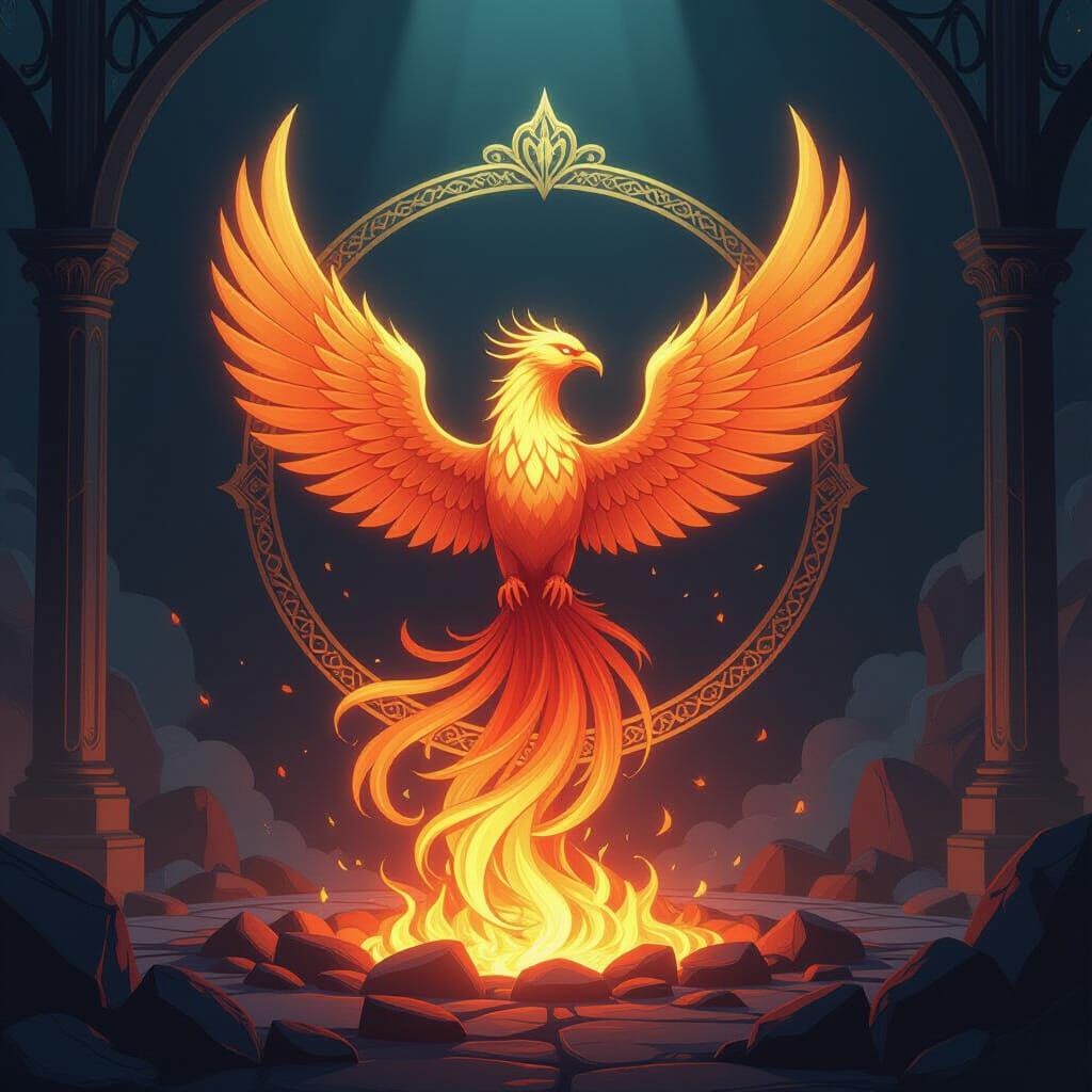 Luminous Phoenix Family Crest in Anime Style
