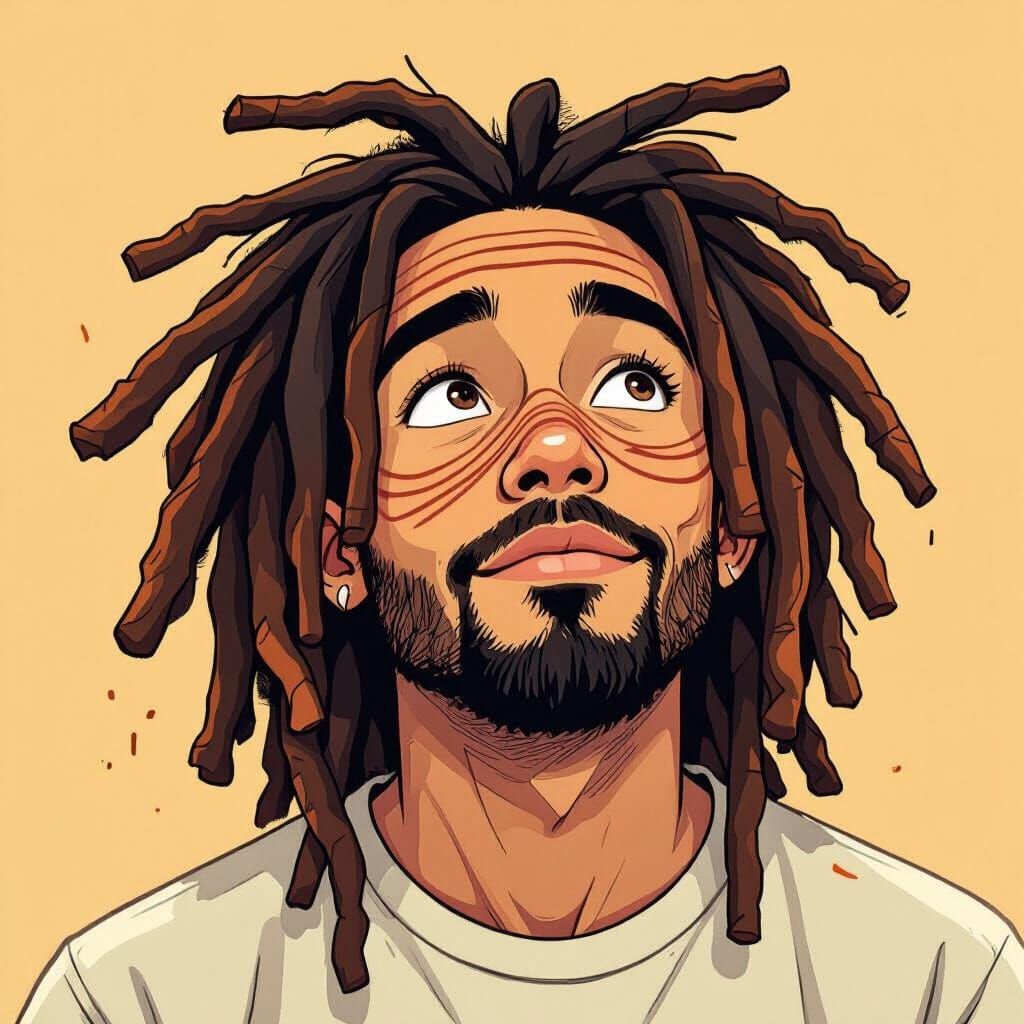 Intricate Line Art Portrait of Man with Dreadlocks