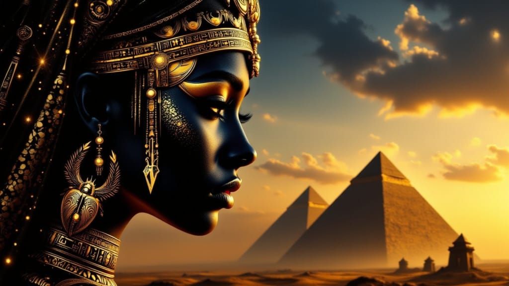 Mystical Egyptian Goddess in Golden Brown Skin with Intricat...