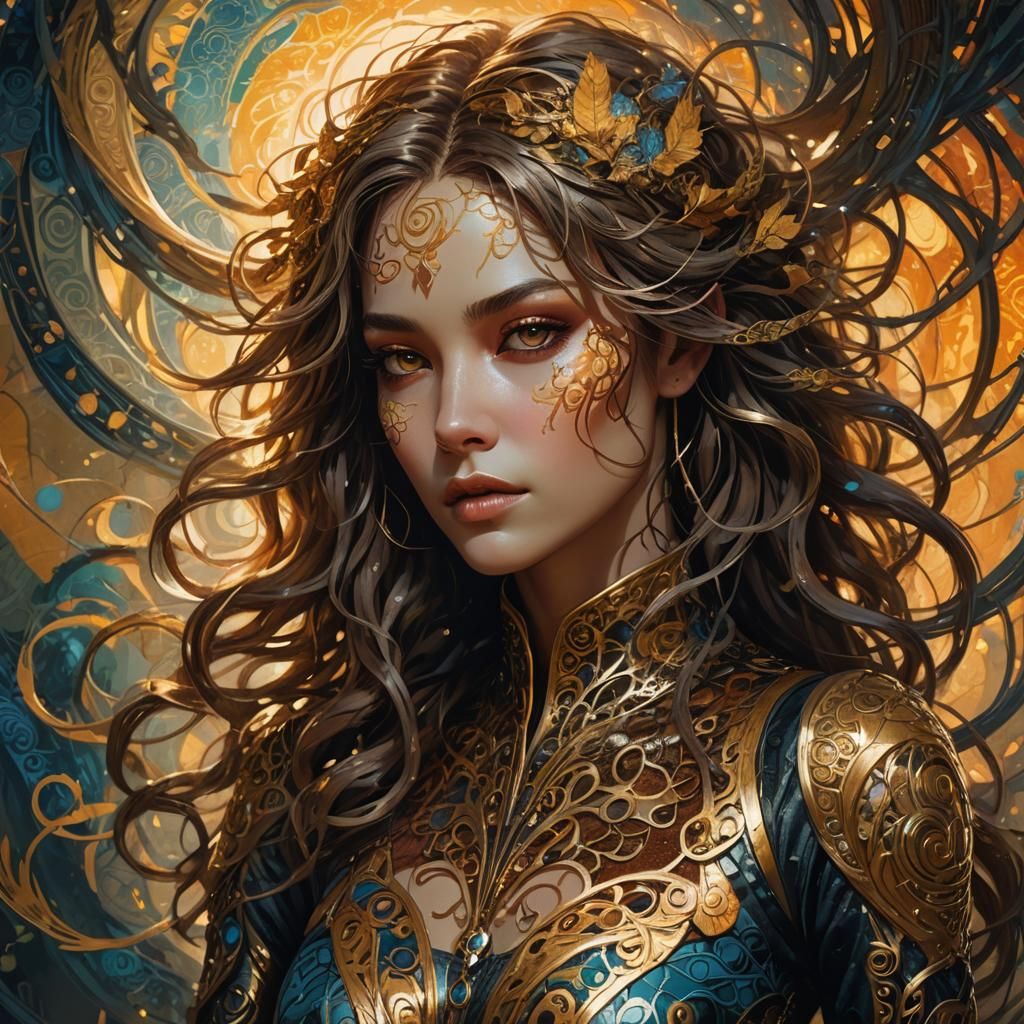 Beautiful Woman with Swirling Patterns, Fantasy Art