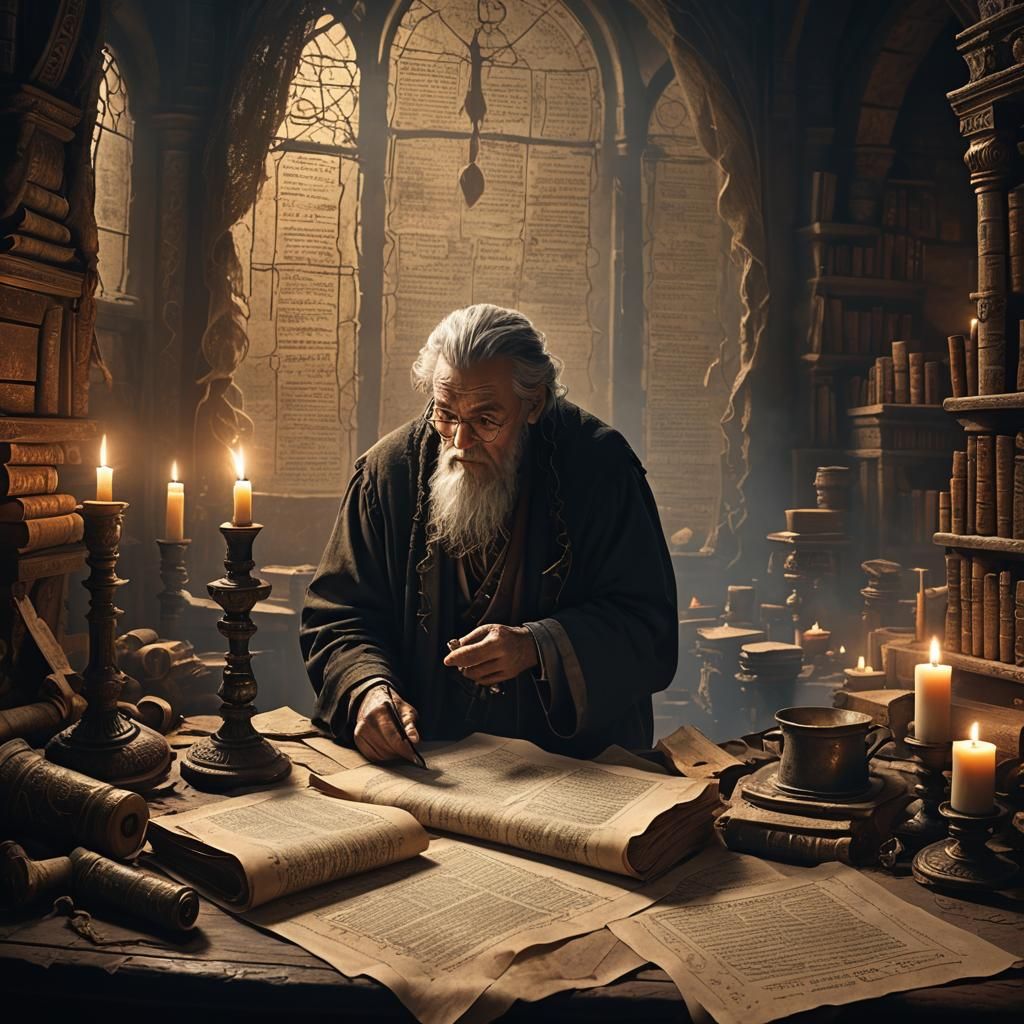 Dramatic Digital Painting of a Scholar Studying