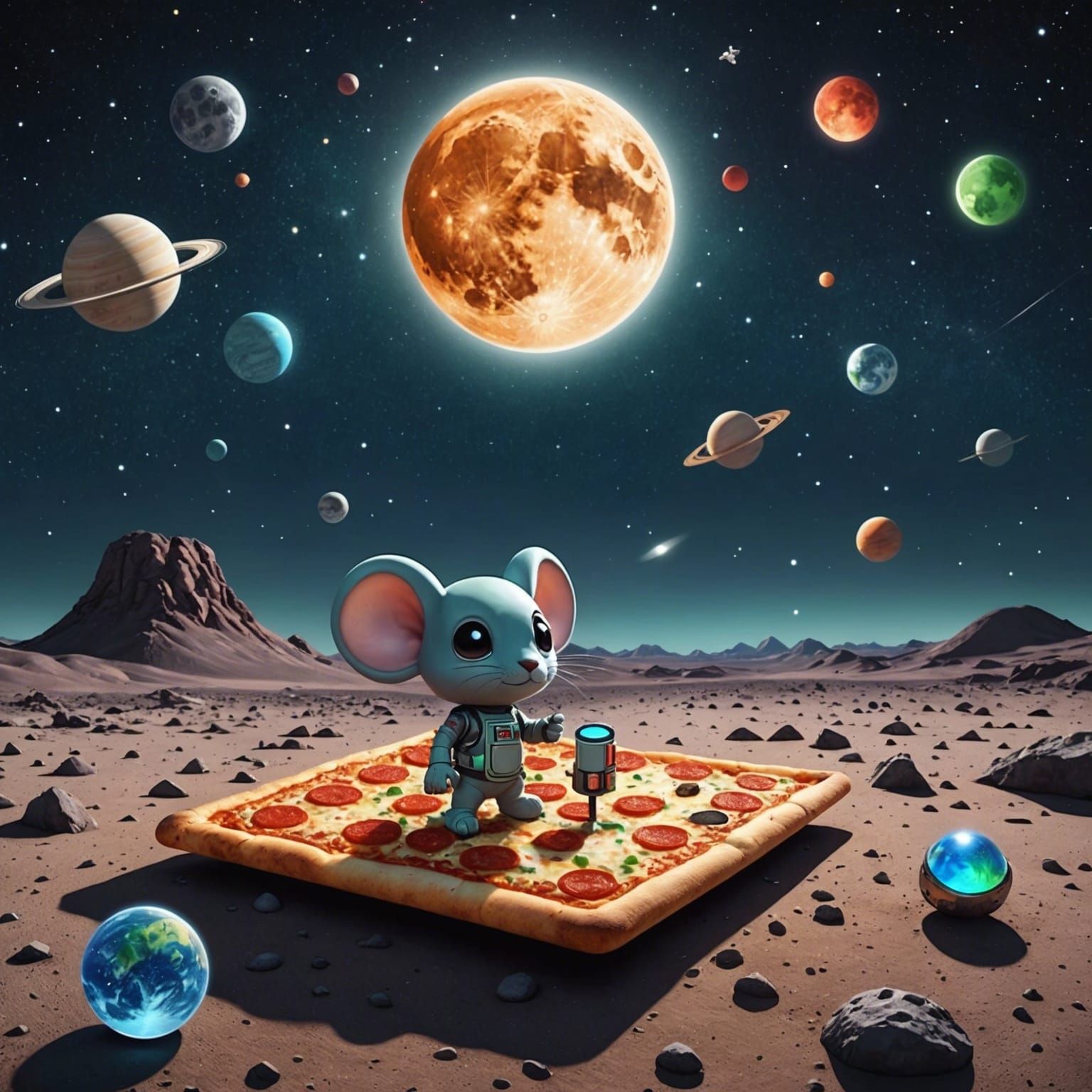 Starry Night Sky with Unexpected Lunar Objects