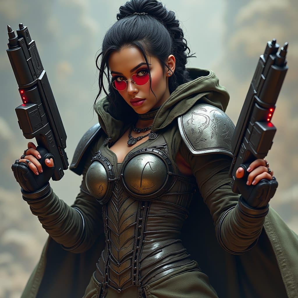 Latina Warrior in Zebra Etched Warhammer Armor