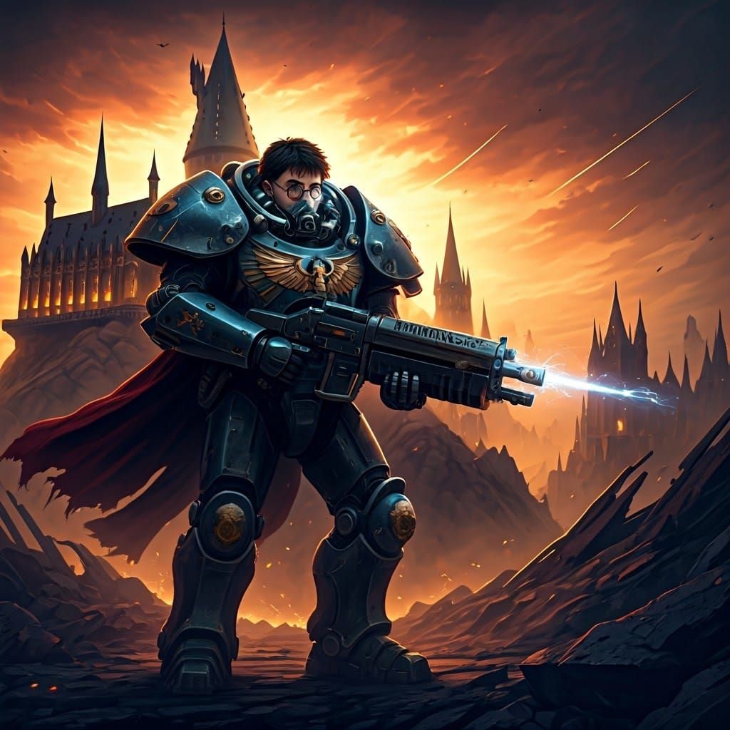 Armored Hero in Ruined Gothic Battlefield