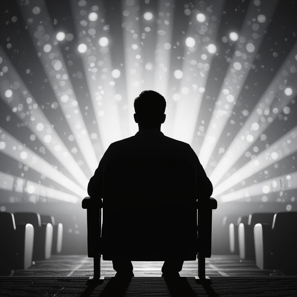 Silhouette in Cinema Seat with Volumetric Lighting