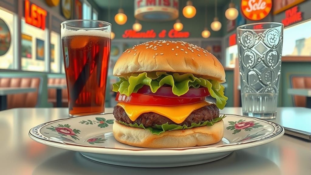 Nostalgic Diner Burger in American Realism Style