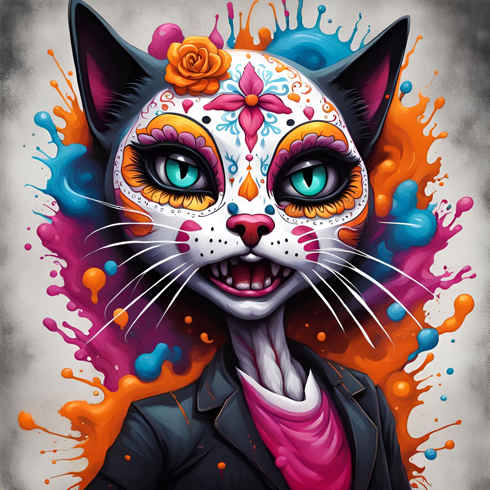 Day of the Dead Cat in Graffiti Art Style