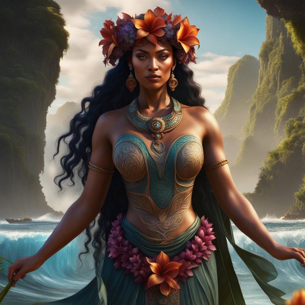 Polynesian Goddess in Flowing Dress: Fantasy Art