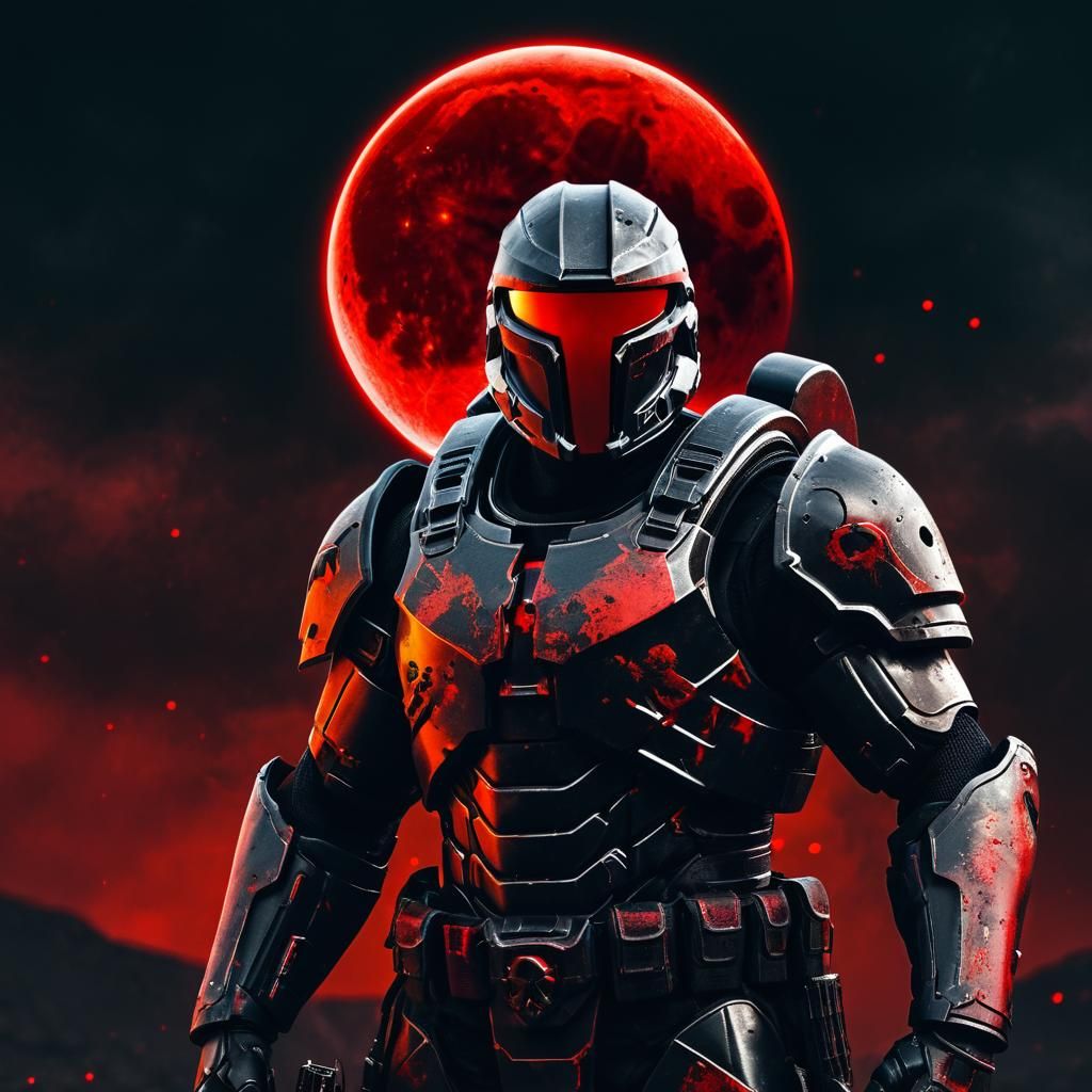 Halo Spartan Under a Blood Red Eclipse