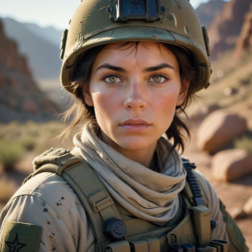 Woman Soldier Portrait in Whimsical Soft-Focus Style