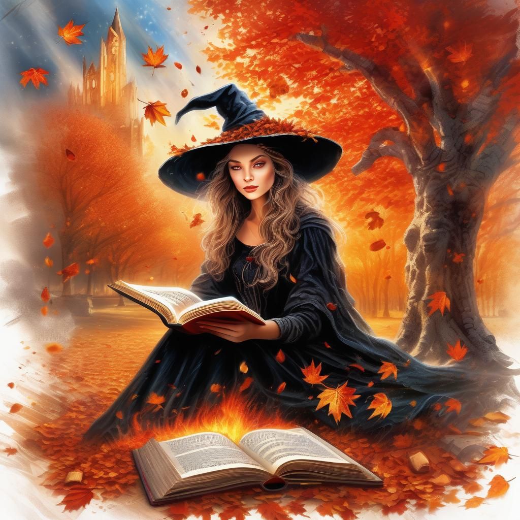 Enchanting Witch Amidst Autumnal Magic