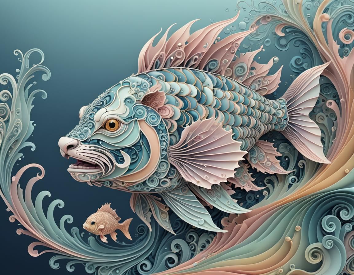 Lionfish Swimming in Ocean: Pastel Claymation Style