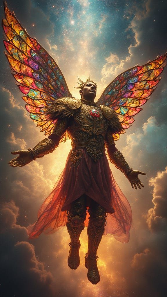 Stained Glass Angel with Wings in Opulent Style