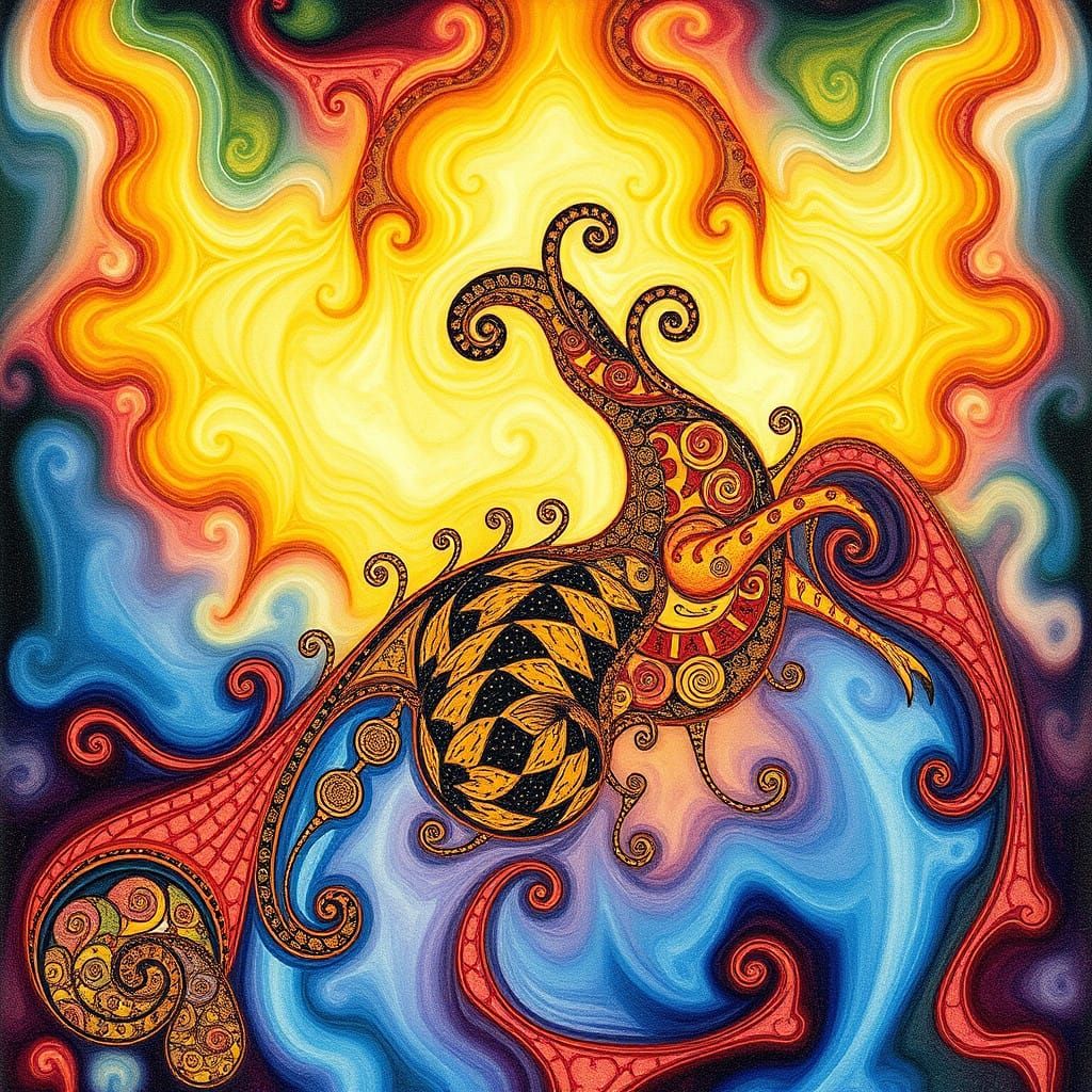 Miniature Masterpiece in Mughal-Inspired Style with Fractal...