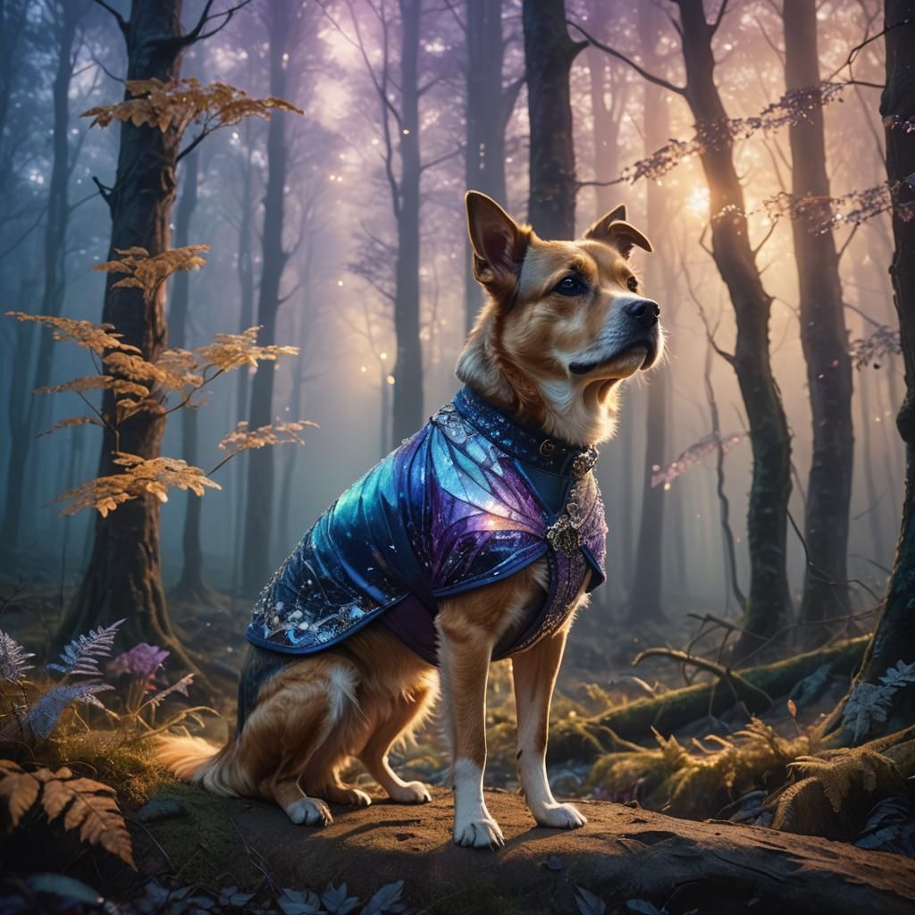 Dog in Sparkly Outfit, Fantasy Concept Art