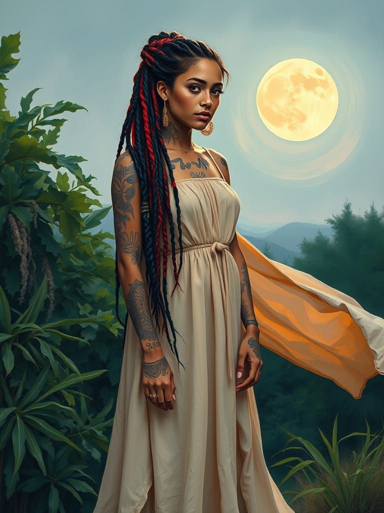 Vibrant Female Figure Study Under Moonlight