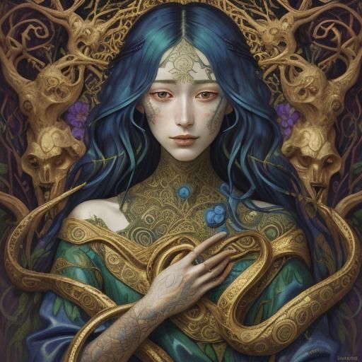 Mystical Serpent Portrait in Expressionist Style