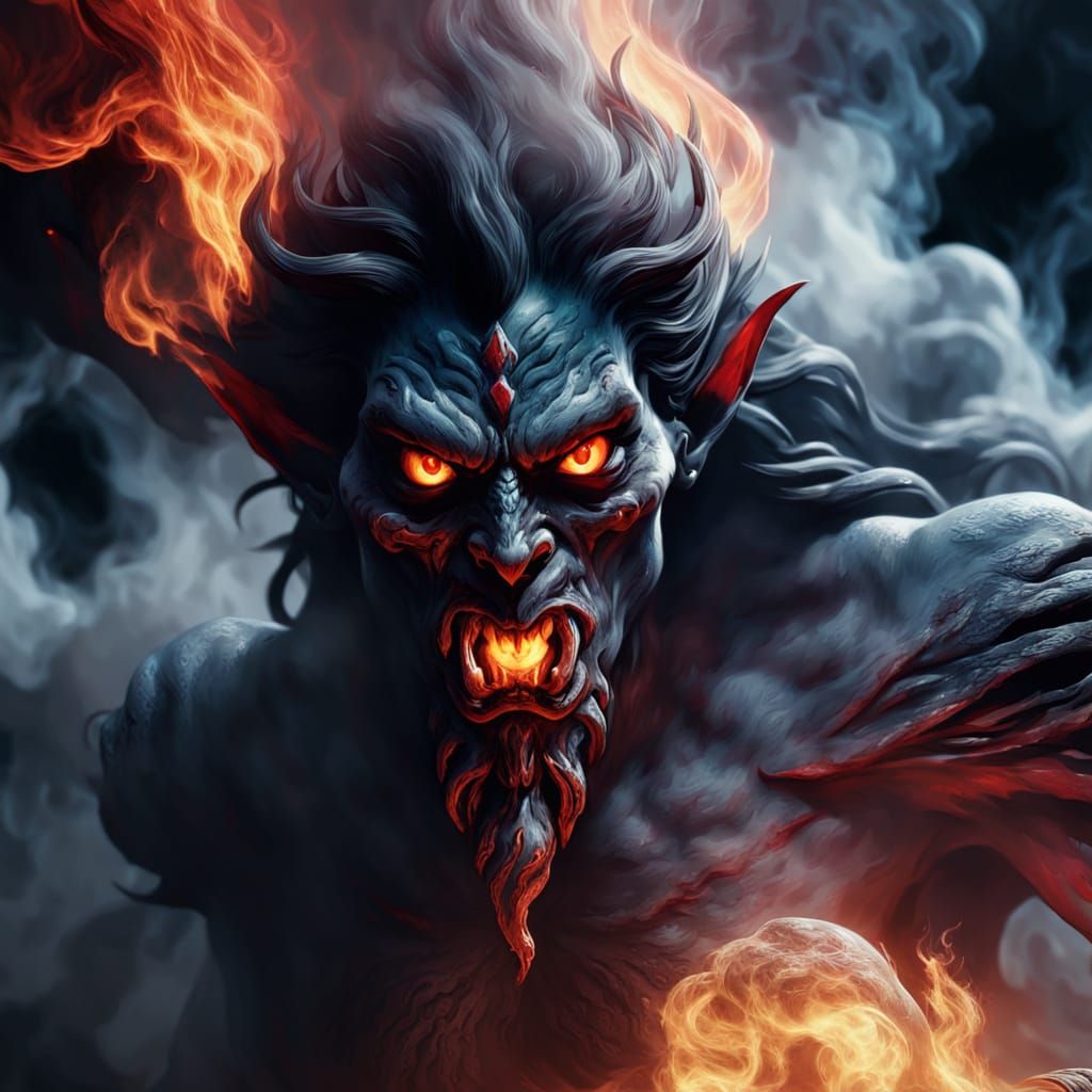 Eerie Djinn Emerges from Smoke in Dark Fantasy Art