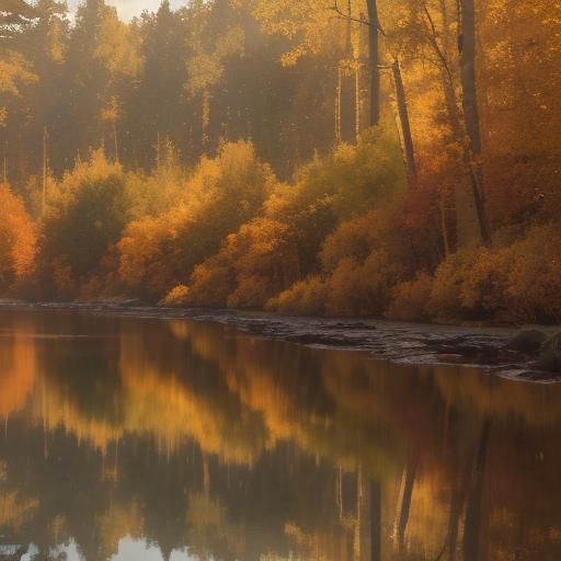 Autumn Cabin Landscape in Impressionist Style