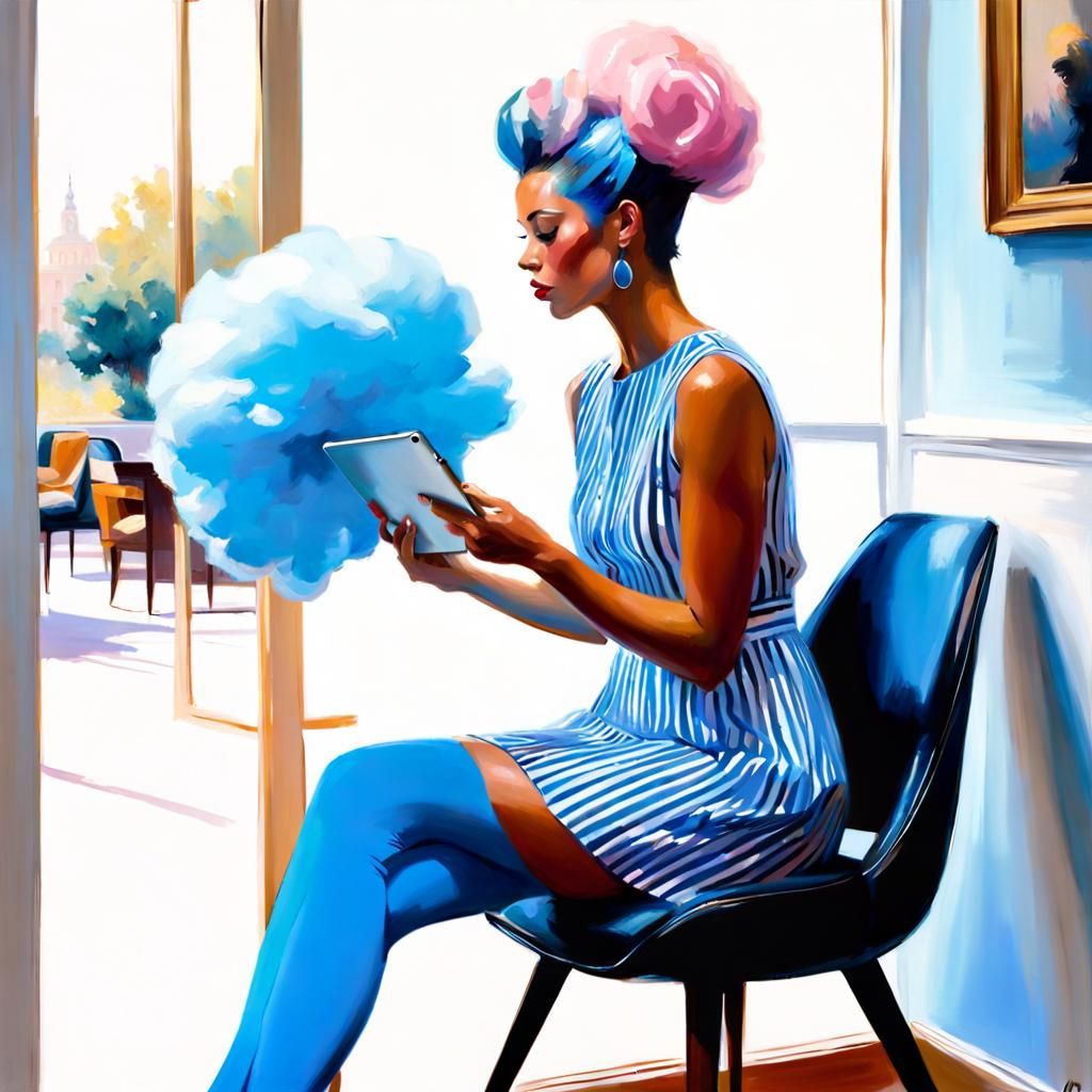 Girl with Cotton Candy Hair in Impressionist Style
