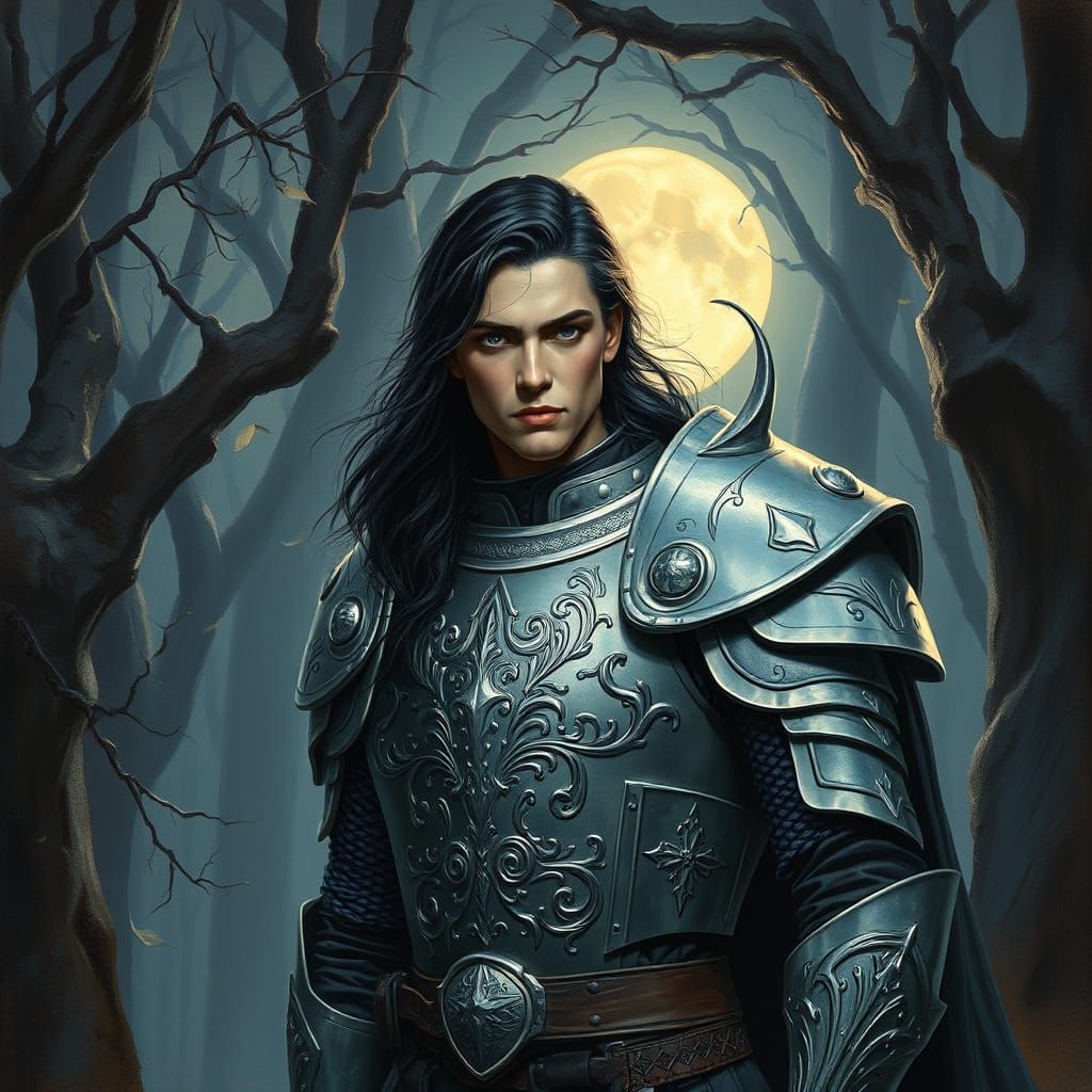 Silver Paladin in Moonlit Forest, Inspired by Ian McQue and ...
