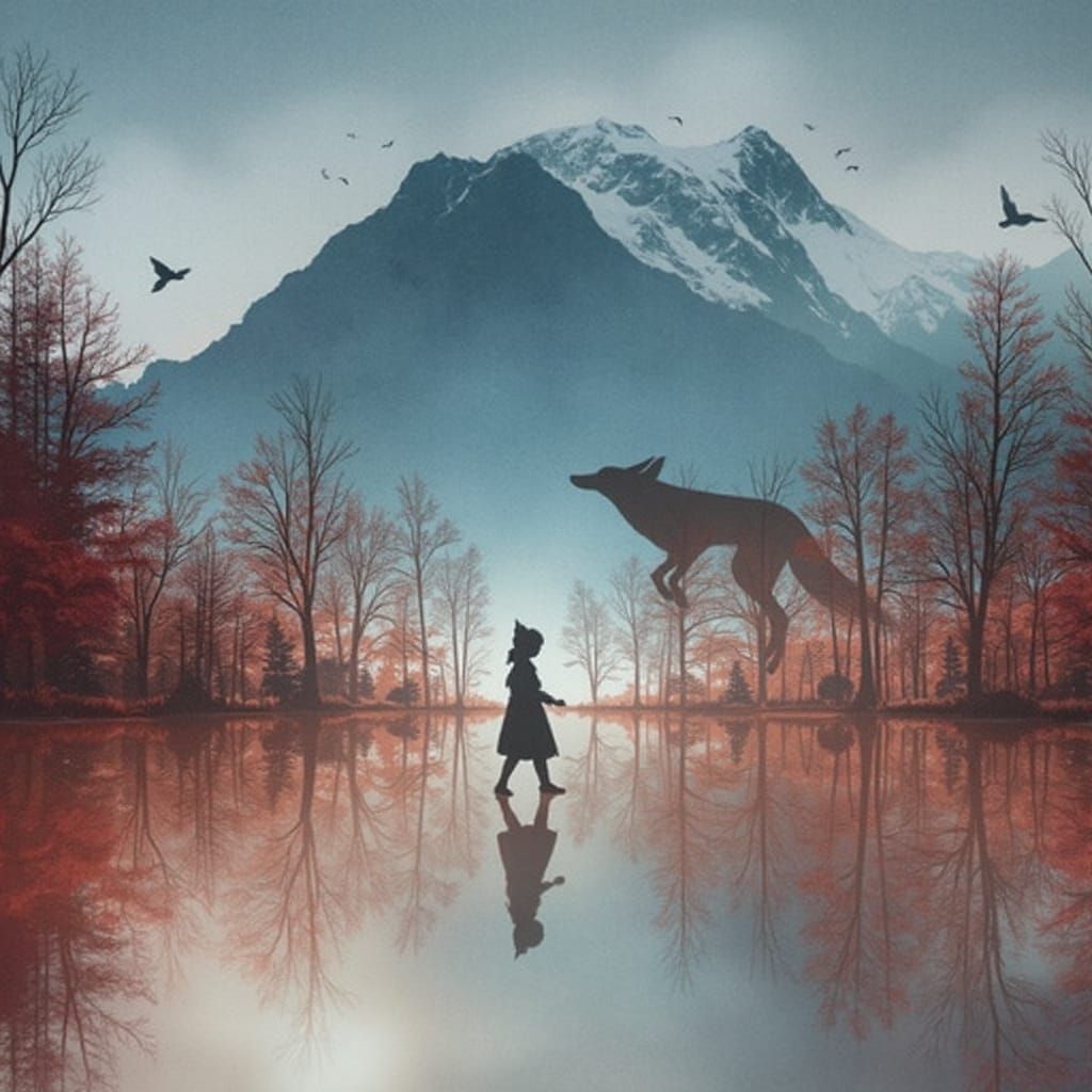 Vibrant Double Exposure of Fox and Wilderness Silhouette