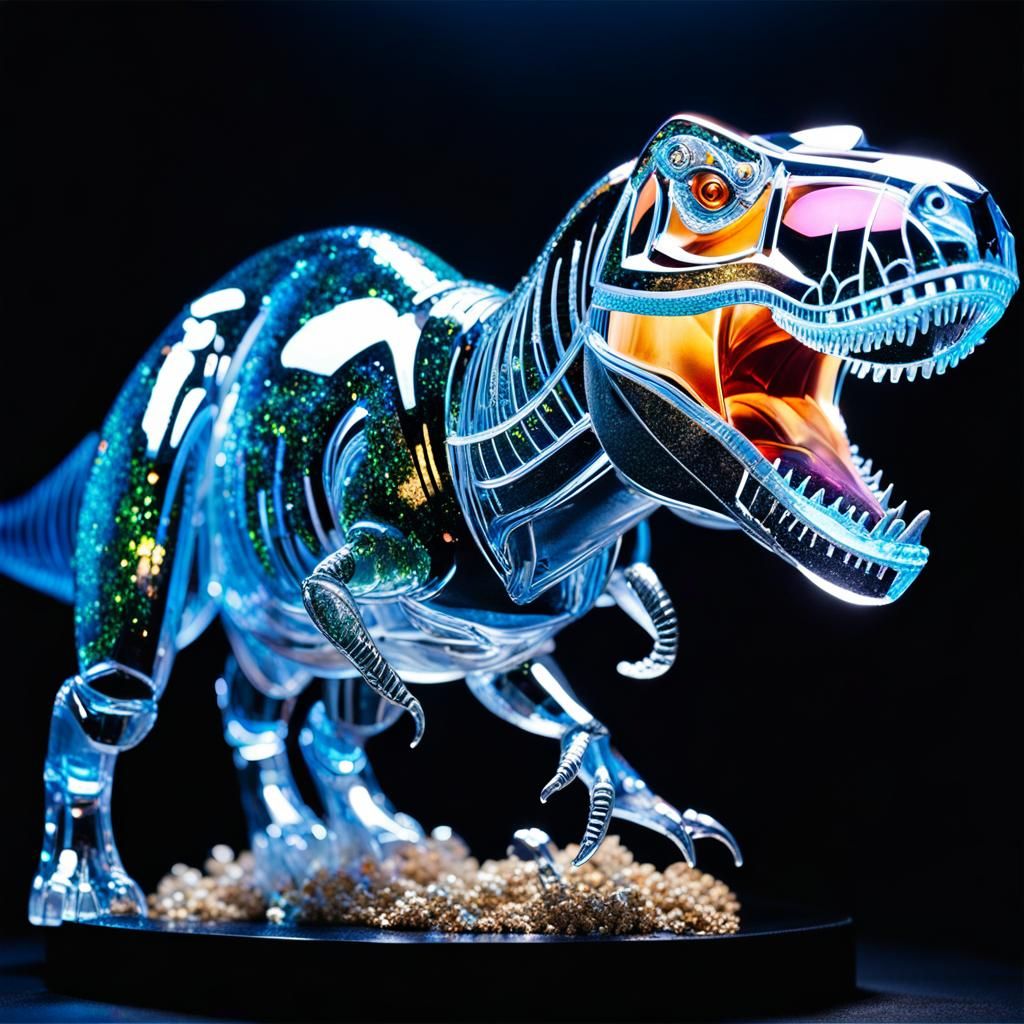 Crystal T-Rex Bioluminescent Sculpture in Fantasy Style