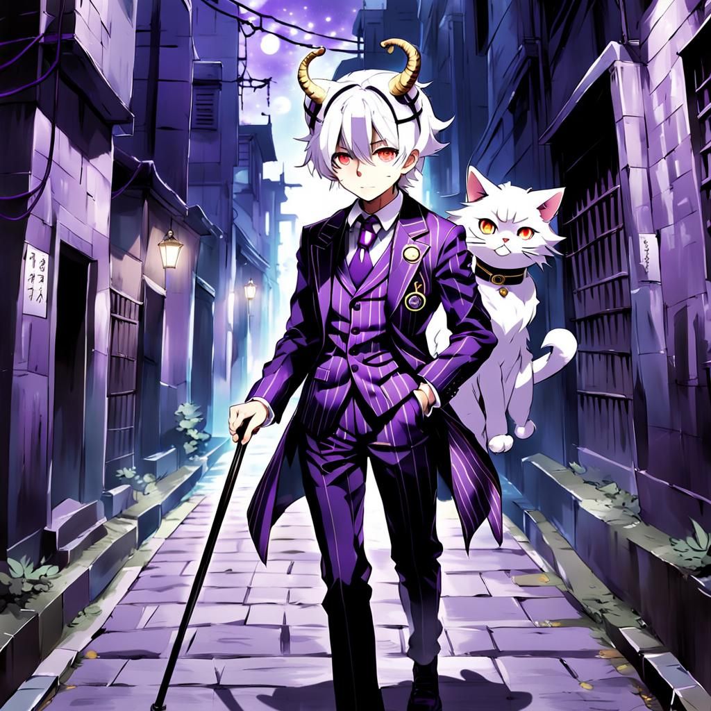 Anime Boy with Cat Features in Dark Alley
