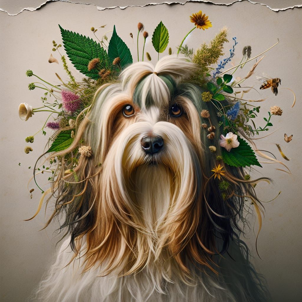 Havanese Dog with Floral Crown: a Matte Painting