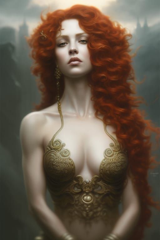Red-Headed Goddess Portrait in Hyperrealistic Style