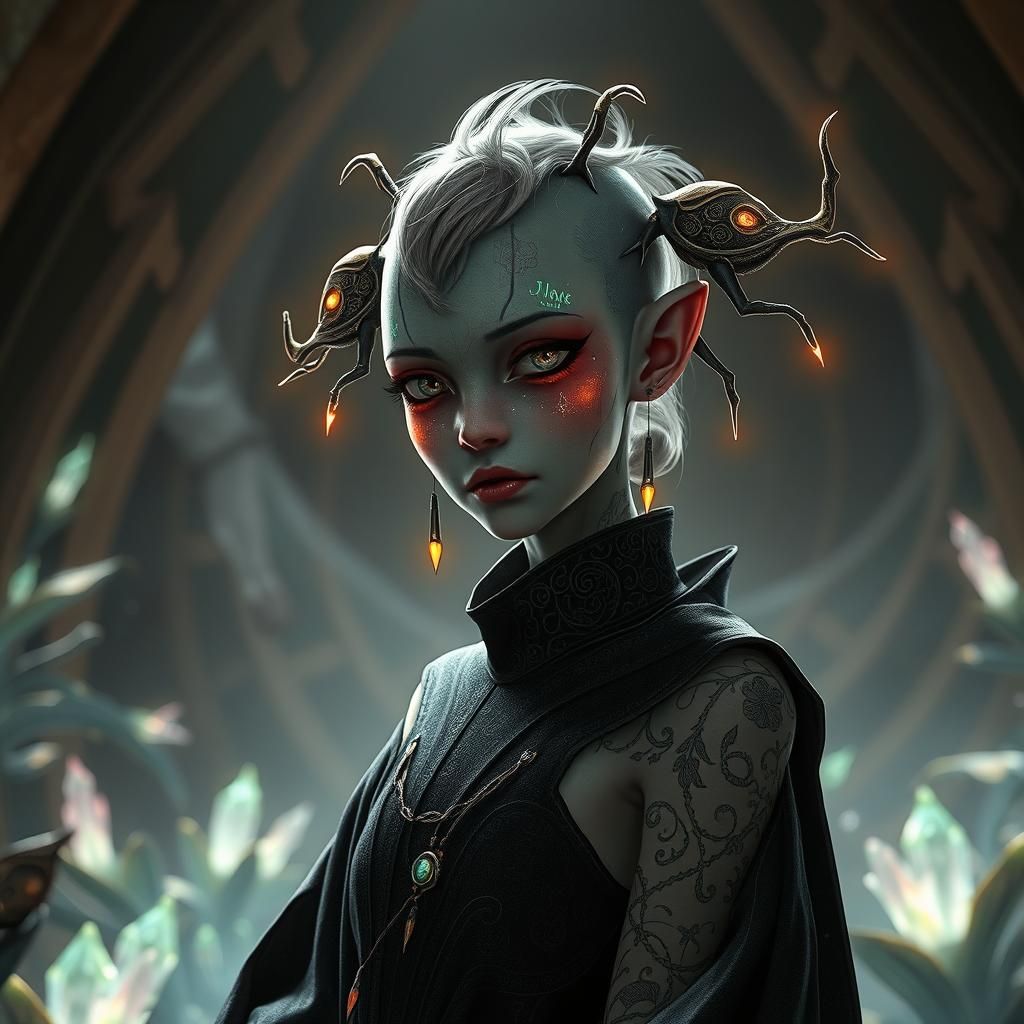 Martian Gothic Girl with Bioluminescent Tattoos