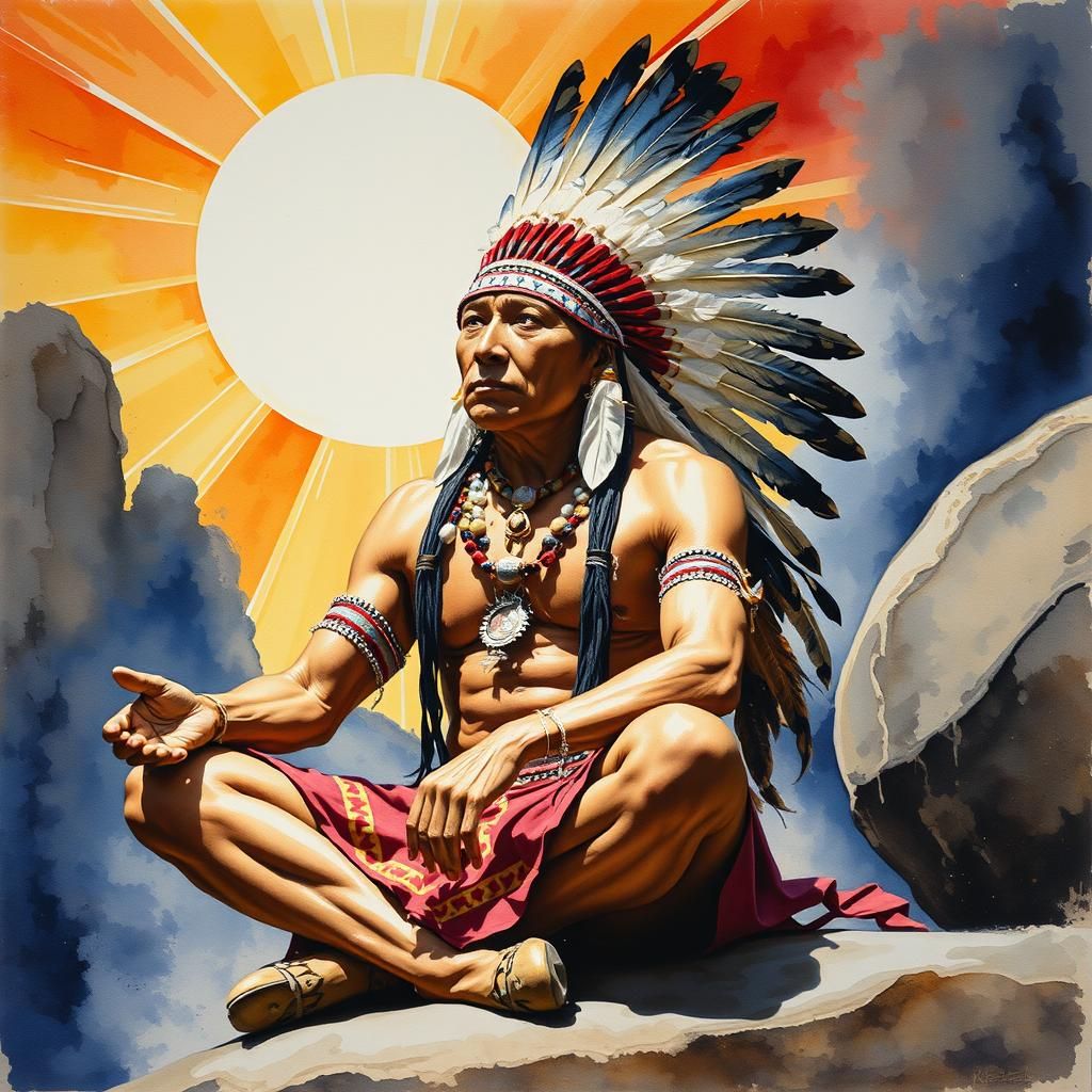 Radiant Native American Rider on Spirited Horse