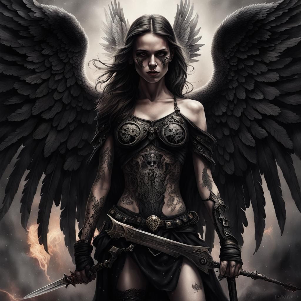 Dystopian Archangel Warrior in Post-Apocalyptic Landscape