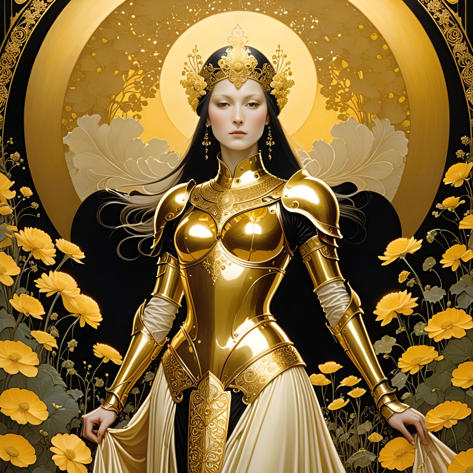 Golden Armored Woman in Monochromatic Light