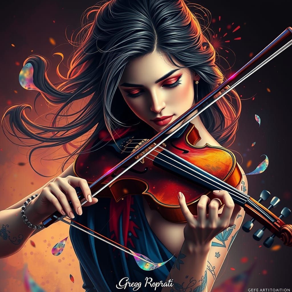 Tattoo of Woman Playing Violin in Hyperdetailed Style