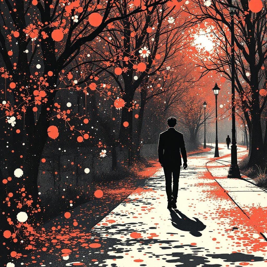 Woman Walking in Murakami and Beardsley Style