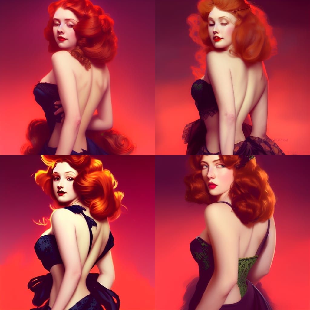 Ginger Pin-Up Girl Portrait in Digital Art Style