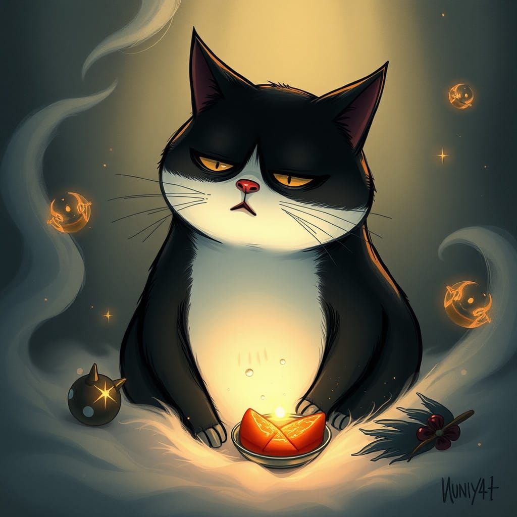 Mystical Tuxedo Kitty in Whimsical, Ethereal Realm