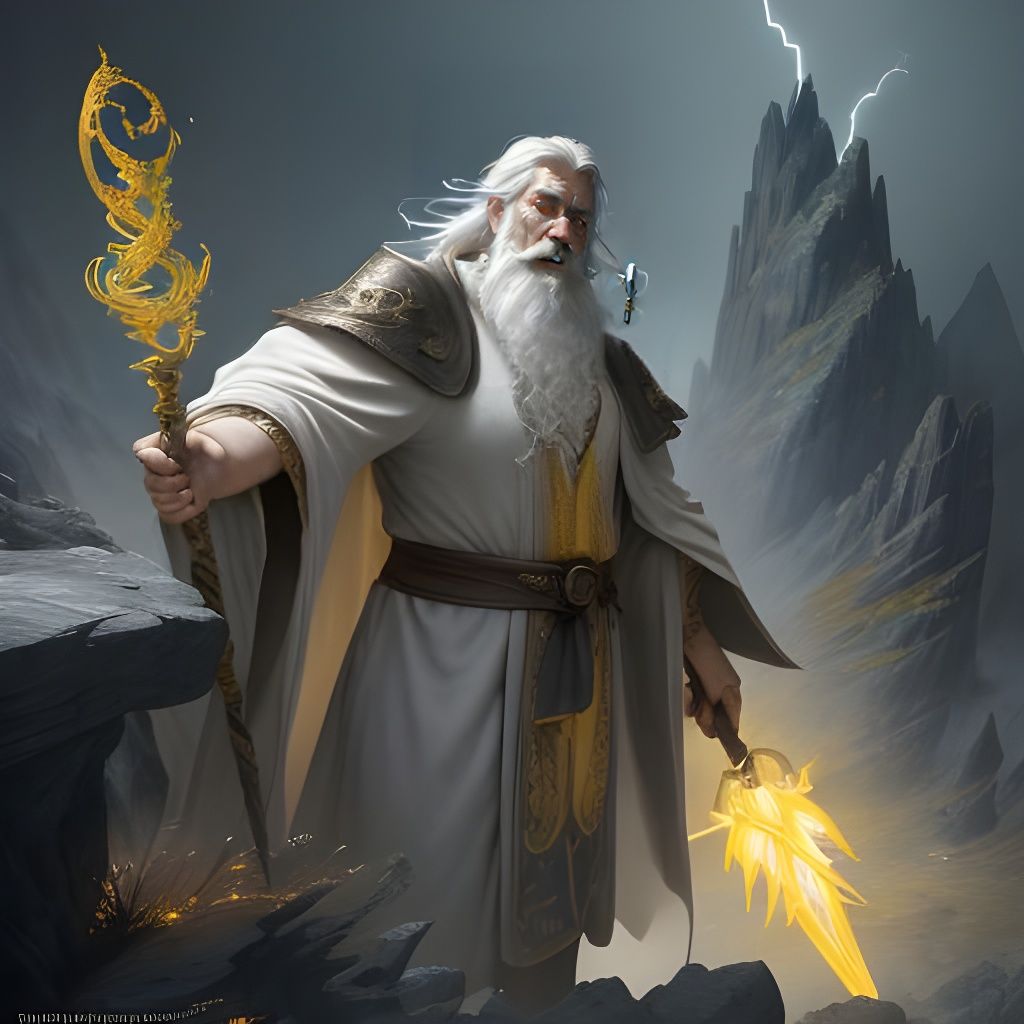 Wizard Conjures Lightning in a Mountain Range