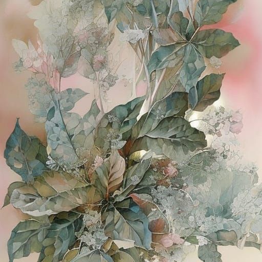 Botanical Roses in Mixed Media Art Style