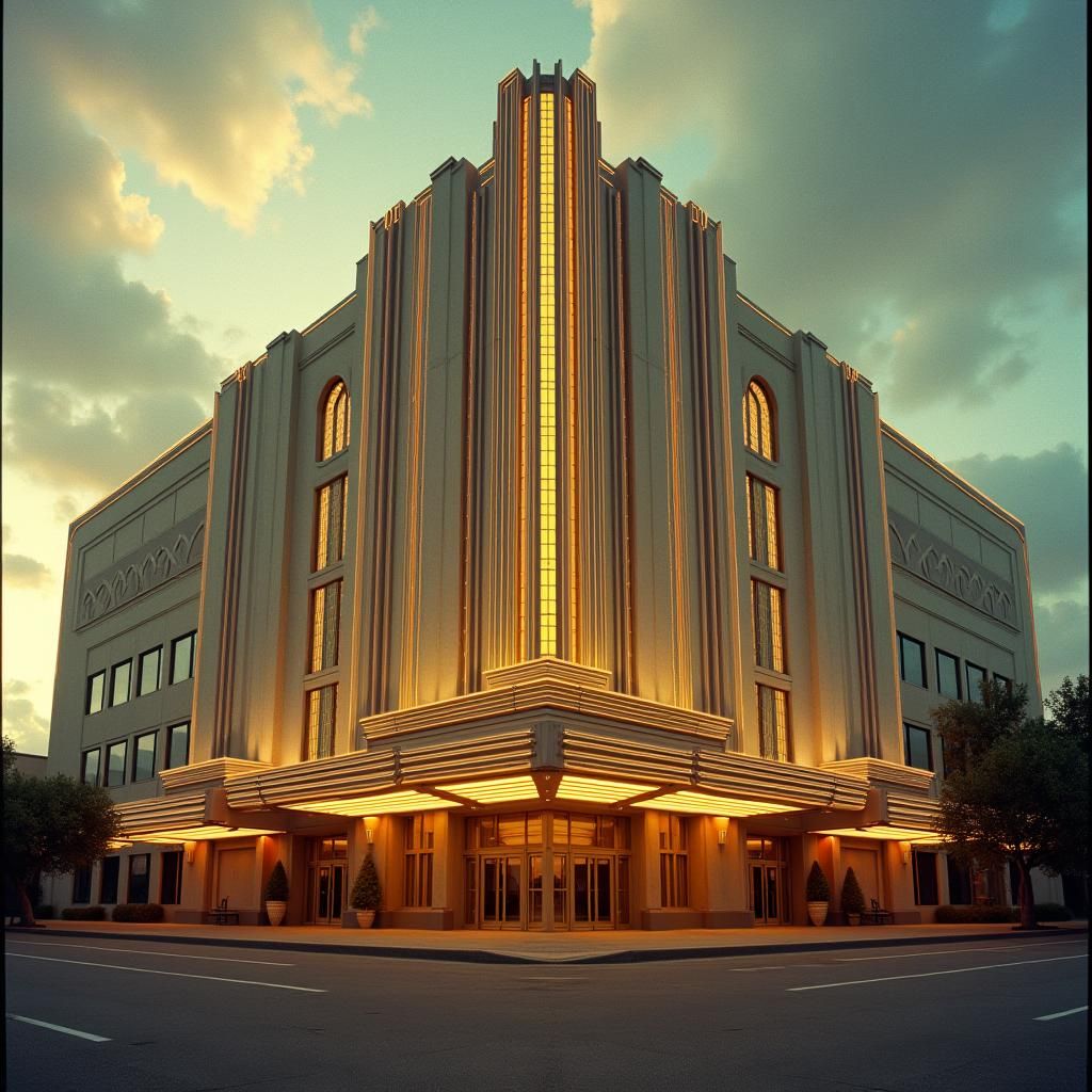 Art Deco Building Exterior at Golden Hour