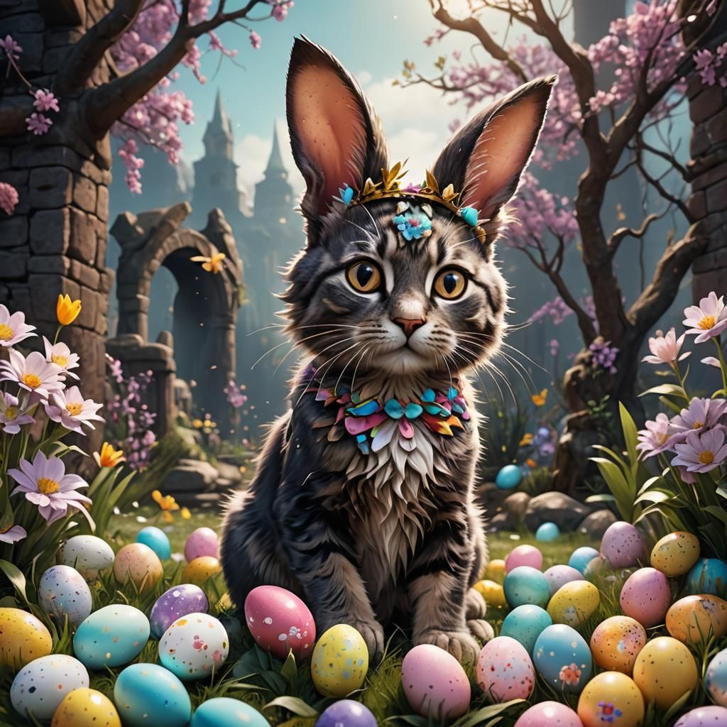 Easter Cat with Bunny Ears: Fantasy Concept Art