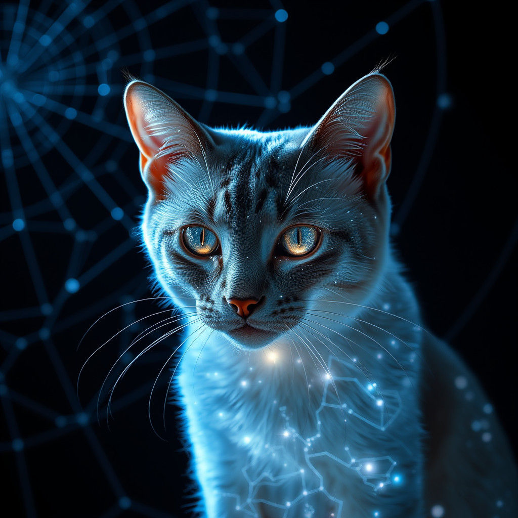 Ethereal Holographic Cat in Cosmic Diorama