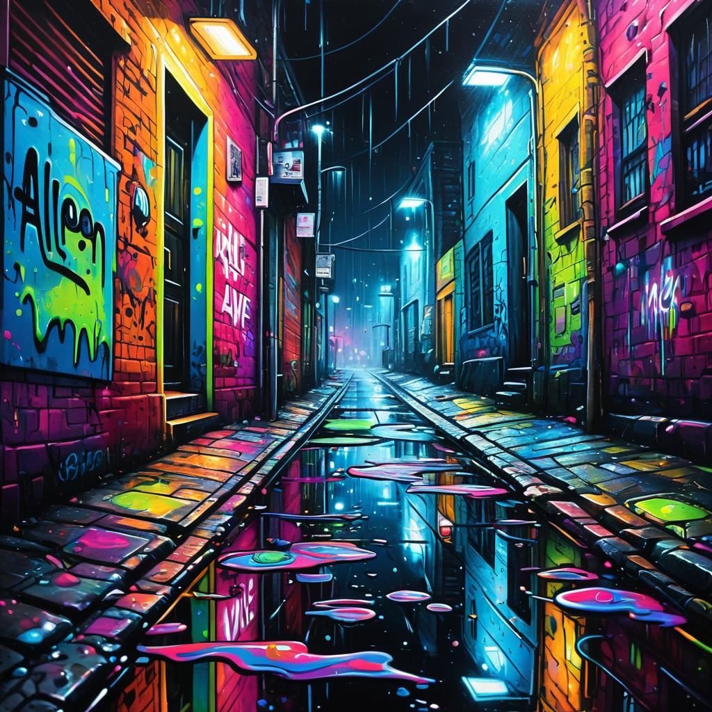 Alien 'Wanted' Poster in Graffiti Art Alleyway